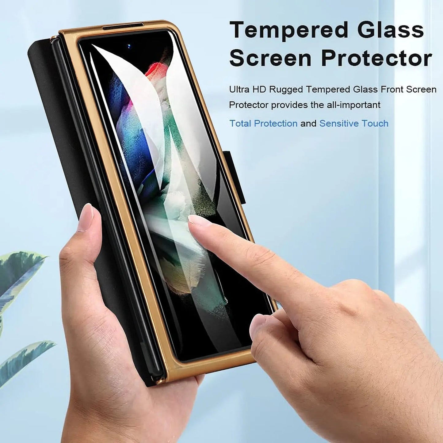 For Samsung Galaxy Z Fold 4 Case Luxury Texture Leather With Pen Holder Slot Screen Protector Shockproof Folding Cover - theroxymob