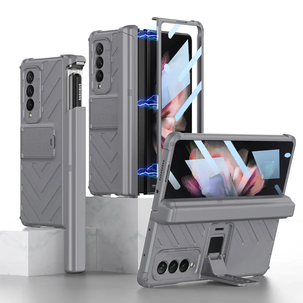 For Samsung Galaxy Z Fold4 All included Slide Pen Case With Back Screen Glass Hinge Holder Phone Cover - theroxymob