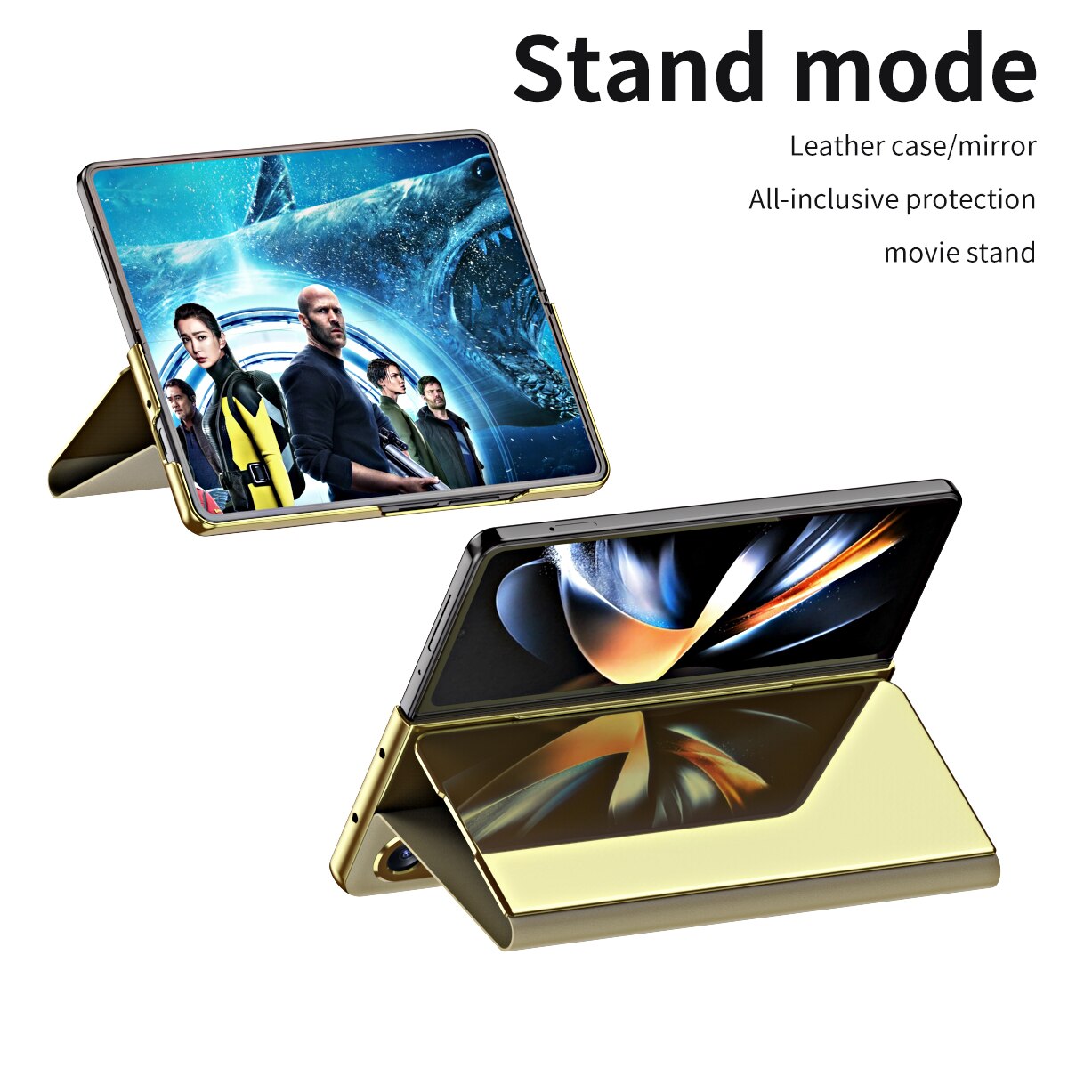 Plating Mirror Leather Cover Smart Window Phone Case for Samsung Z Fold 5 Fold 4 CaseSpot