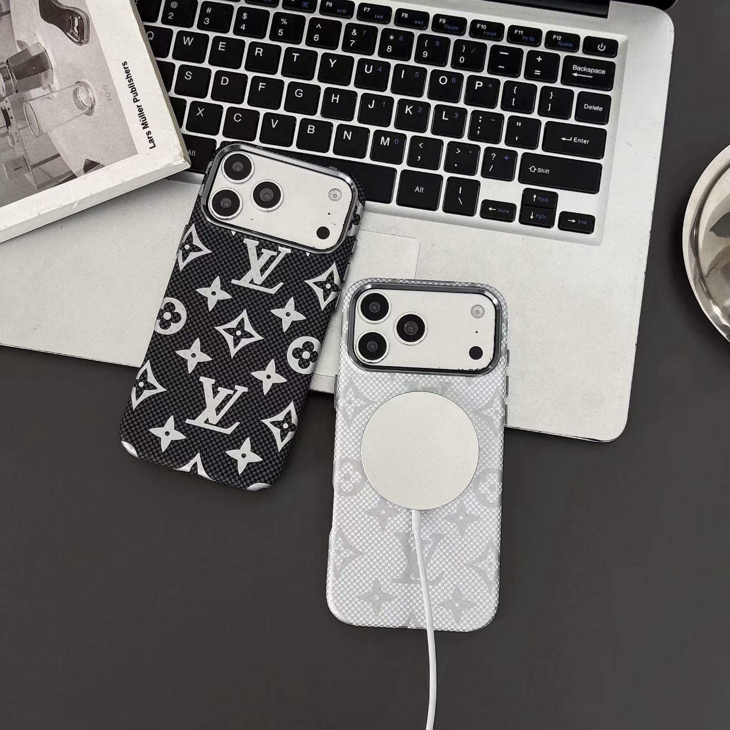 Luxury Monogram Pattern iPhone Case | Textured Canvas Designer Style Cover