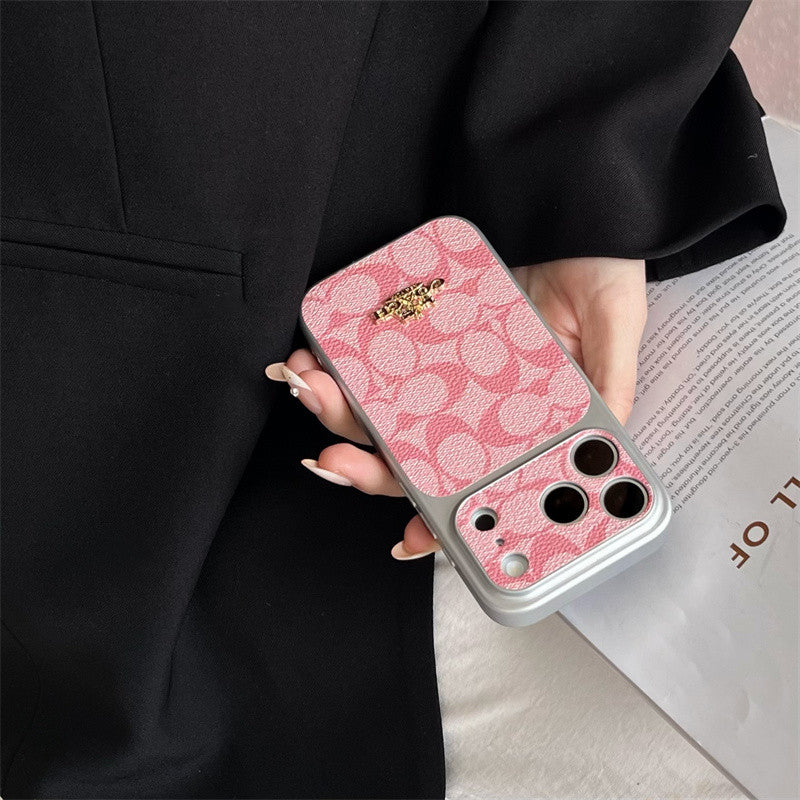 Premium Embossed Leather Phone Case with Gold Emblem For iPhone 12-17 with Gold Logo
