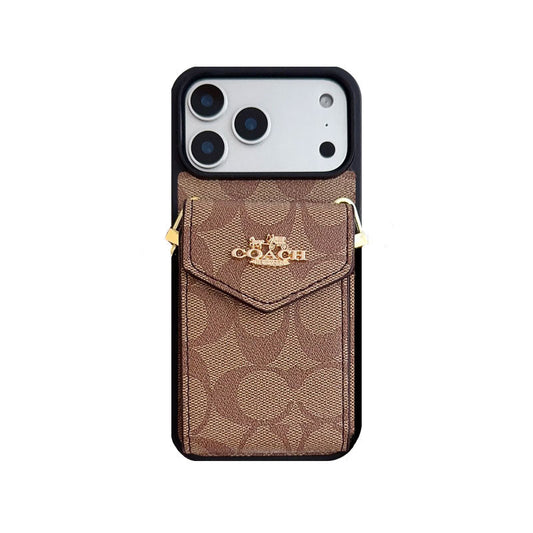 Leather Coach iPhone Case With Card Holder And Strap