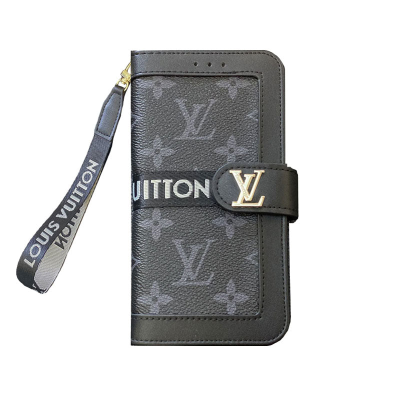 Leather Flip Monogram iPhone Case With Card Holder And Strap 12-18 Pro & Pro Max