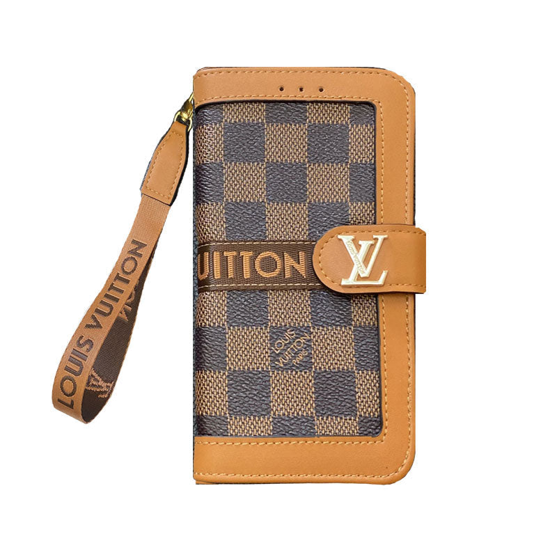 Leather Flip Monogram iPhone Case With Card Holder And Strap 12-18 Pro & Pro Max