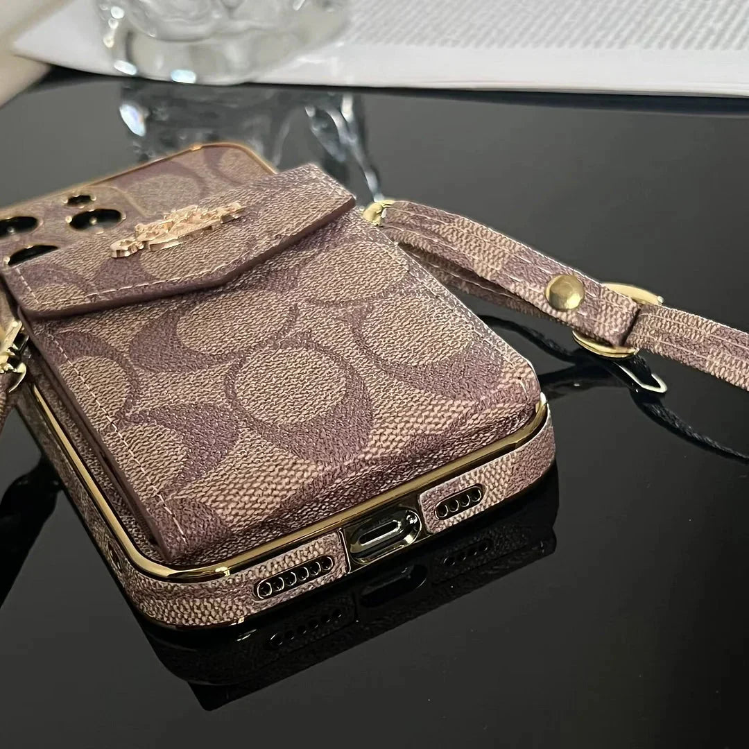 Coach Luxury Logo Accordion Card Holder Leather Crossbody Apple iPhone Case Roxy New 2