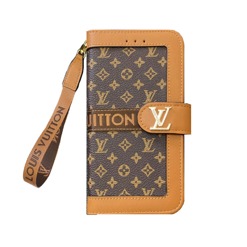 Leather Flip Monogram iPhone Case With Card Holder And Strap 12-18 Pro & Pro Max