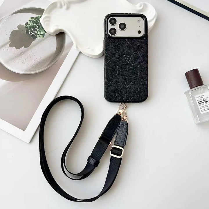 Elite Monogram Leather Case with Designer Crossbody Strapfor iPhone 13-17 Series