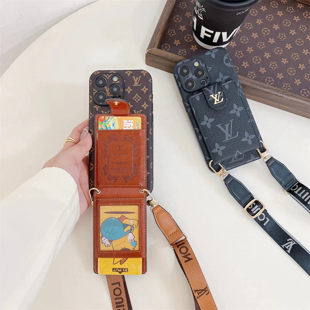 Monogram Canvas Leather Button Card Holder Crossbody iPhone Case Roxy New 2
