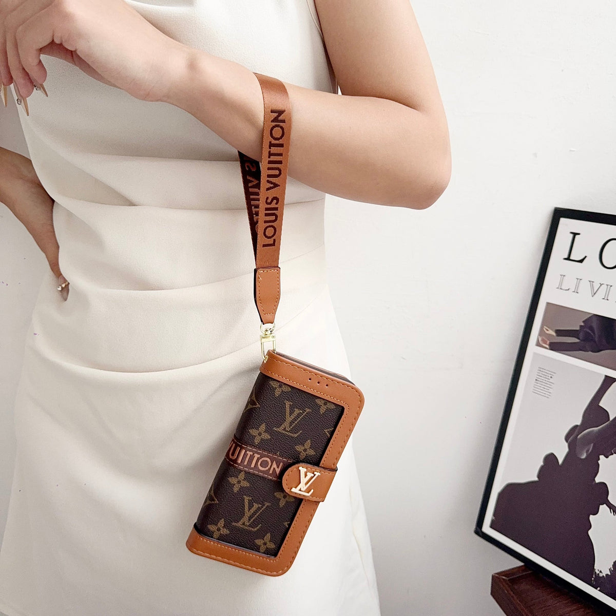 Leather Flip Monogram iPhone Case With Card Holder And Strap 12-18 Pro & Pro Max