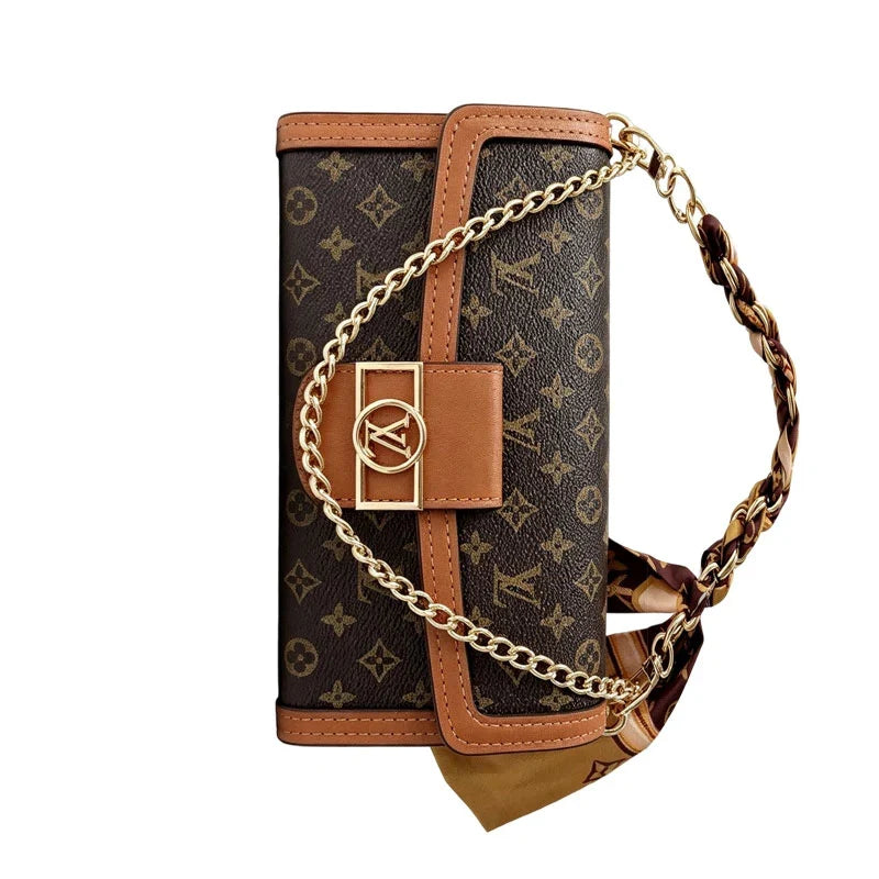 Luxury Leather Louis Vuitton iPhone Case With Flip Wallet And Chain 12-18 Pro & Pro Max