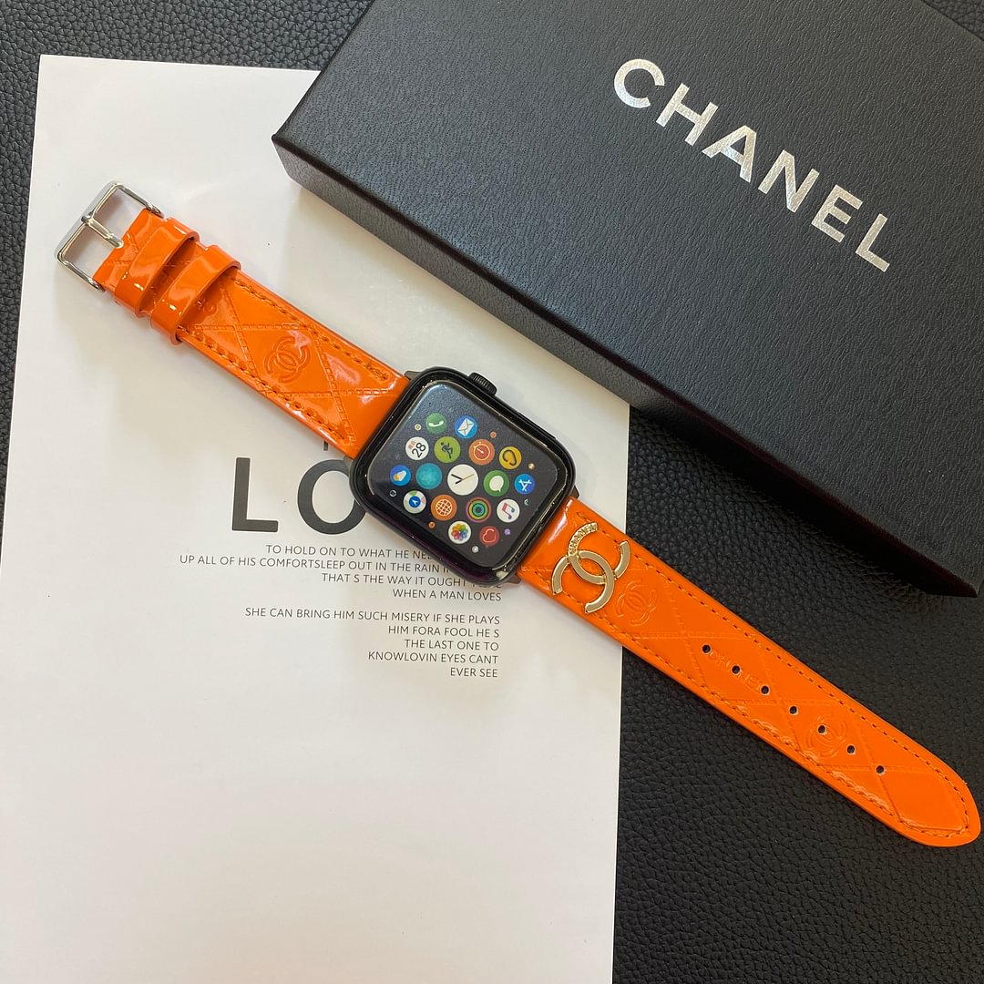 Glossy Leather Apple Watch Strap Luxury Metal Logo Roxy New 2