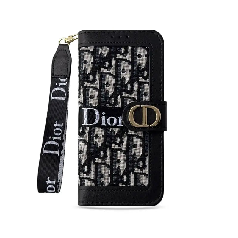 Luxury Monogram Canvas Wallet Case with Wristlet Strap for iPhone 12-17
