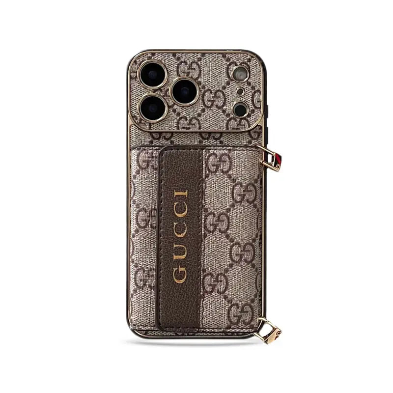 Classic Gucci monogram phone case with card slot & crossbody lanyard