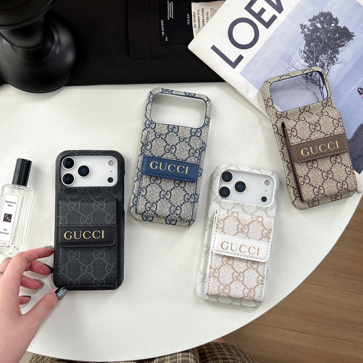 Stylish GG iPhone Case with Card Holder for iPhone 12-18 Pro & Pro Max