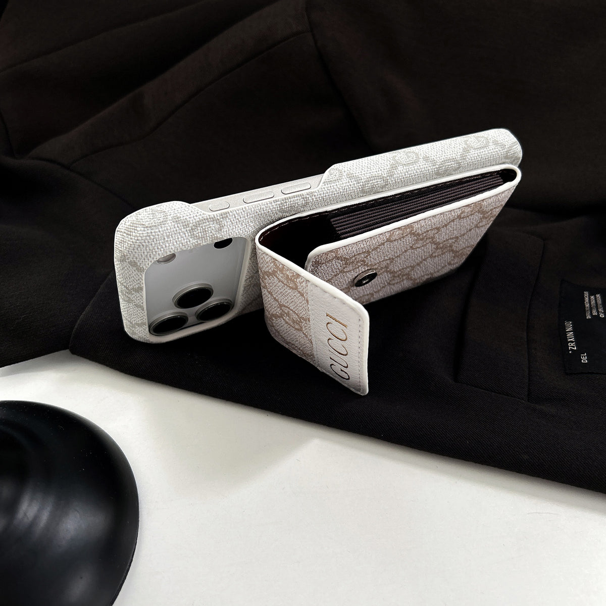 Stylish GG iPhone Case with Card Holder for iPhone 12-18 Pro & Pro Max