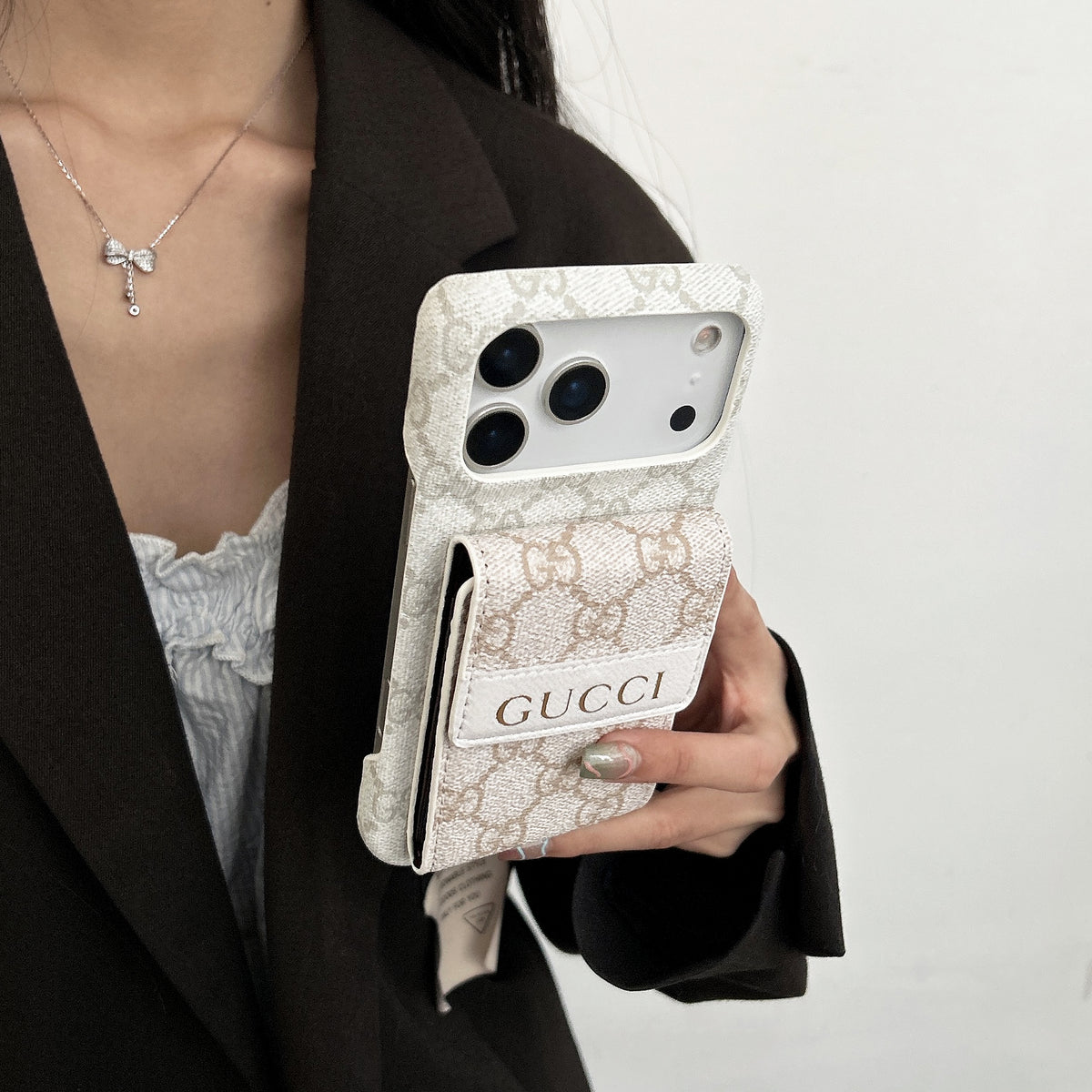 Stylish GG iPhone Case with Card Holder for iPhone 12-18 Pro & Pro Max