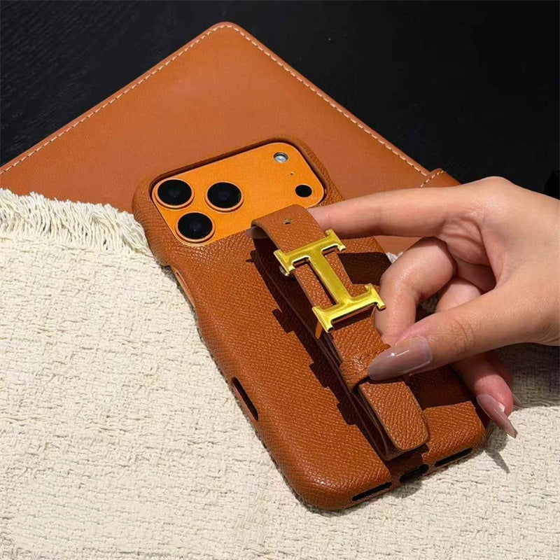 Luxury Leather Hermes Phone Case with Strap For iPhone 13-18 Pro & Pro Max