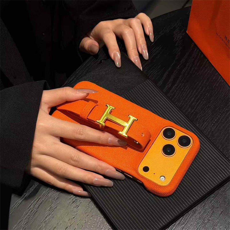 Luxury Leather Hermes Phone Case with Strap For iPhone 13-18 Pro & Pro Max