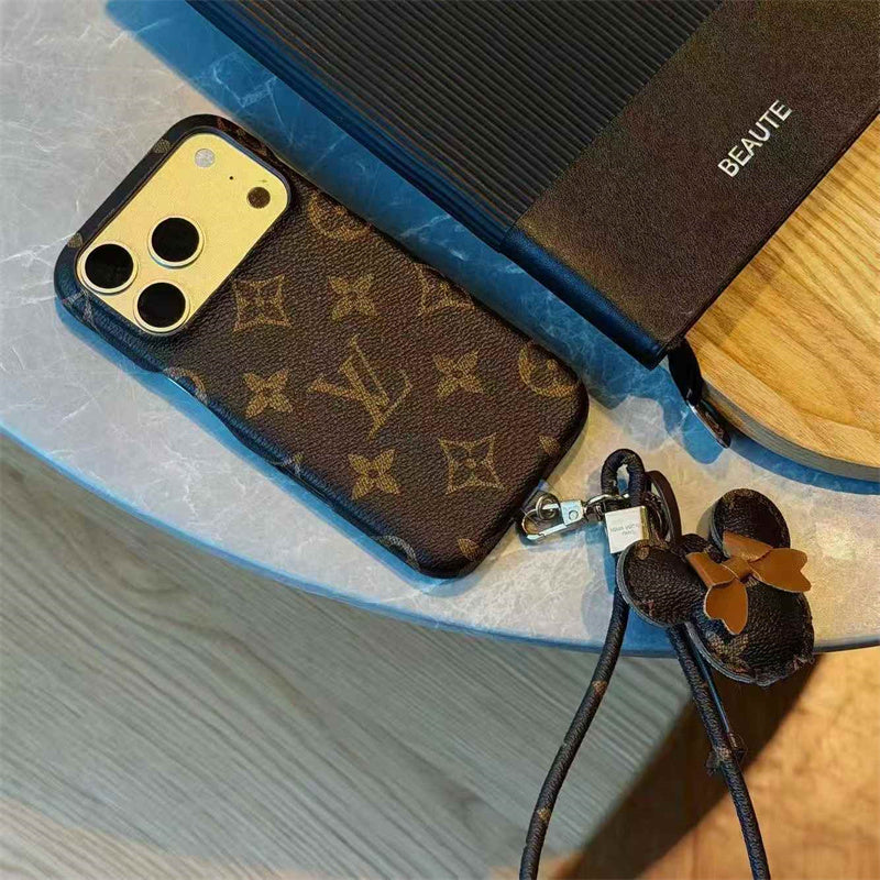 Luxury Monogram Case with Bow Charm & Wrist Lanyard 12-18 Pro & Pro Max