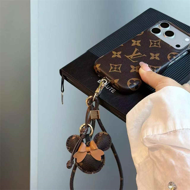 Luxury Monogram Case with Bow Charm & Wrist Lanyard 12-18 Pro & Pro Max