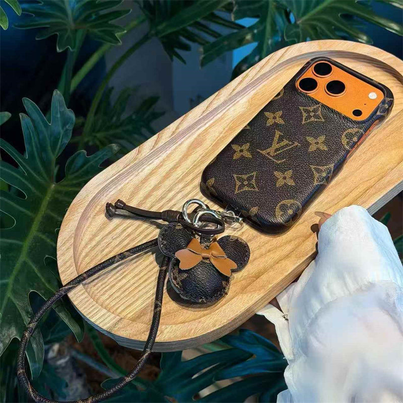 Luxury Monogram Case with Bow Charm & Wrist Lanyard 12-18 Pro & Pro Max