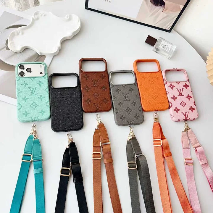 Elite Monogram Leather Case with Designer Crossbody Strapfor iPhone 13-17 Series