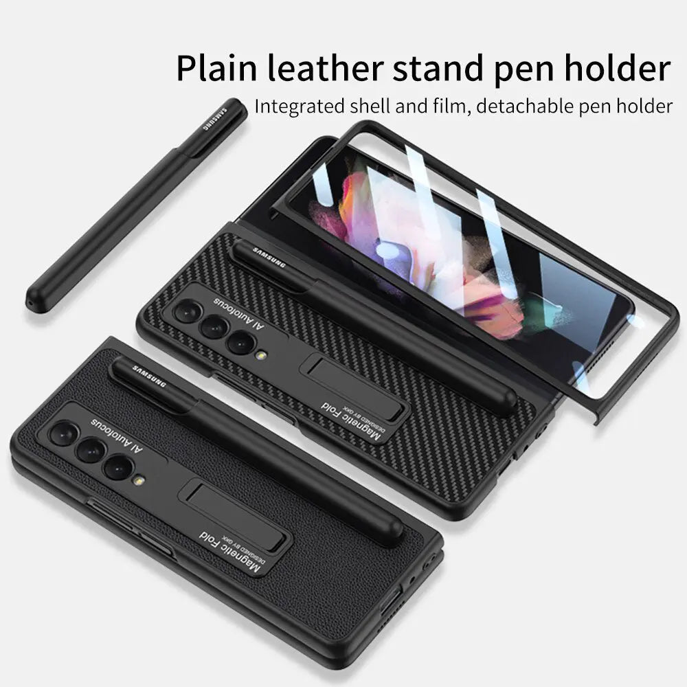 For Samsung Galaxy Z Fold 4 Magnetic Case Case Stand Hard Case With S Pen Slot Holder For Fold - theroxymob