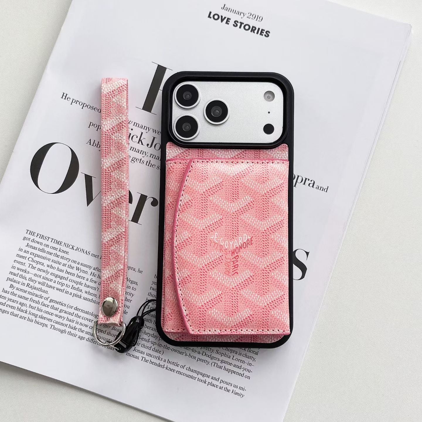 Luxury GYD Pattern Tri-Fold Wallet Phone Case with Matching Wristlet Strap
