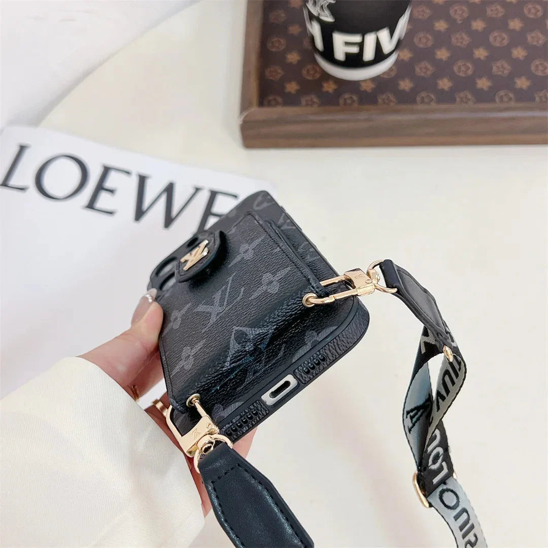 Monogram Canvas Leather Button Card Holder Crossbody iPhone Case Roxy New 2