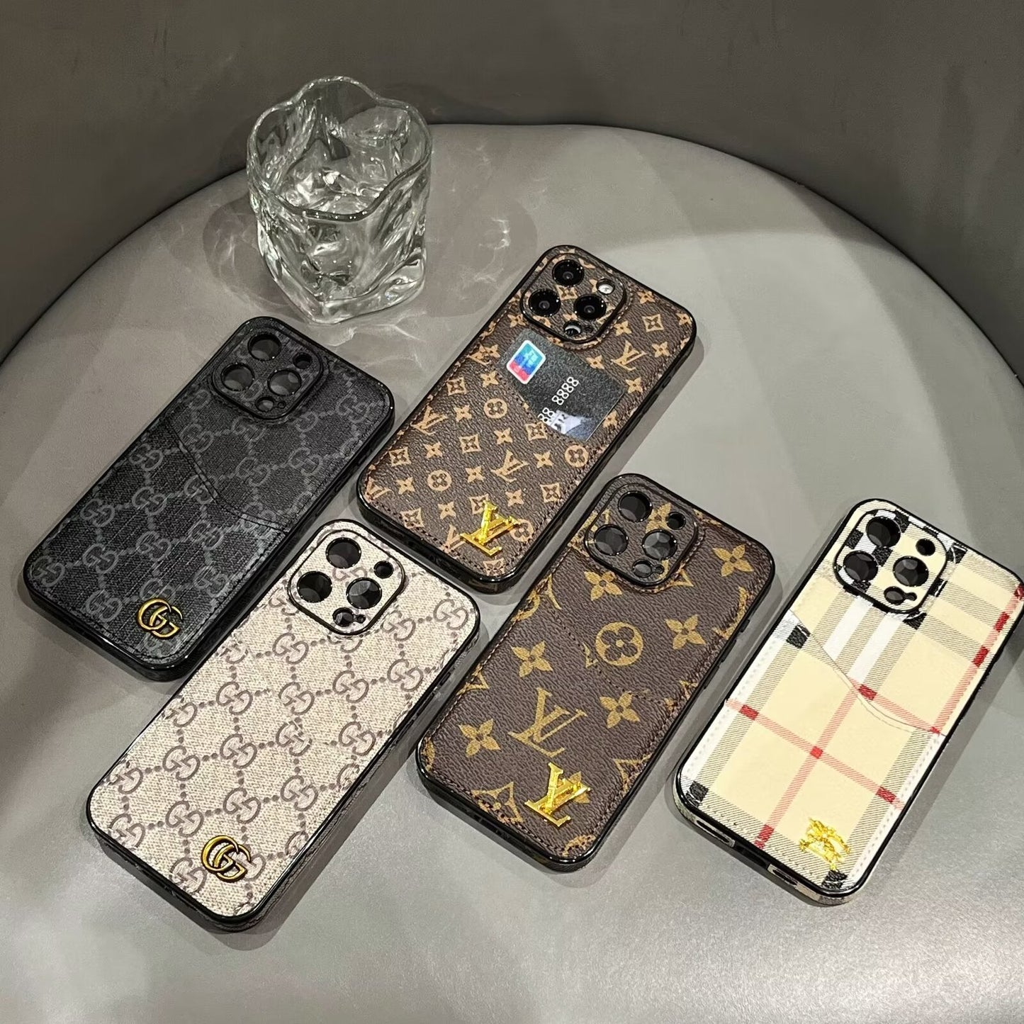 CLASSIC CANVAS LEATHER MONOGRAM BACK CARD APPLE PHONE CASE Roxy New 2