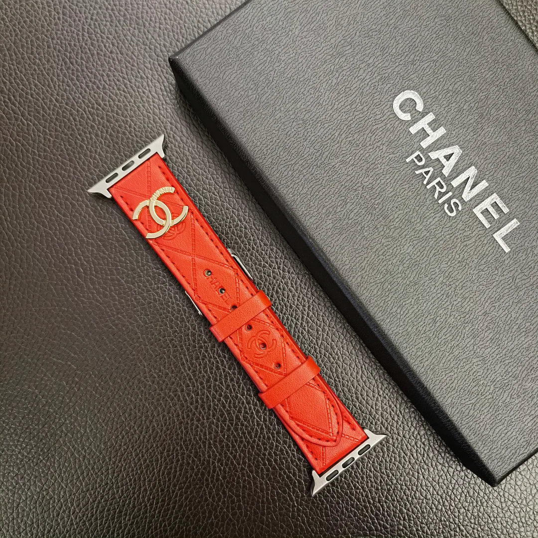 Luxury Gold Monogram 3D Embossed Leather Apple Watch Strap Roxy New