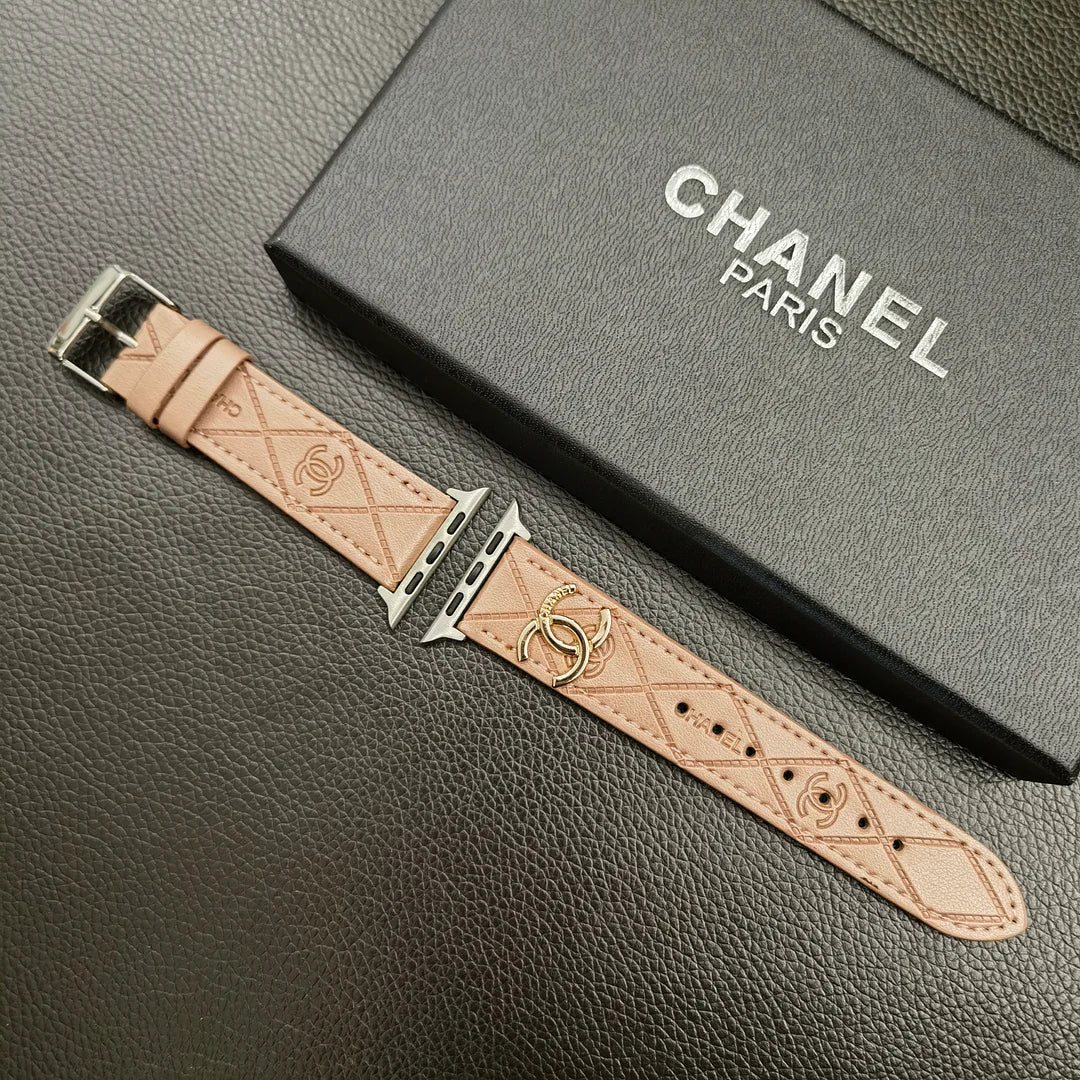 Luxury Gold Monogram 3D Embossed Leather Apple Watch Strap Roxy New