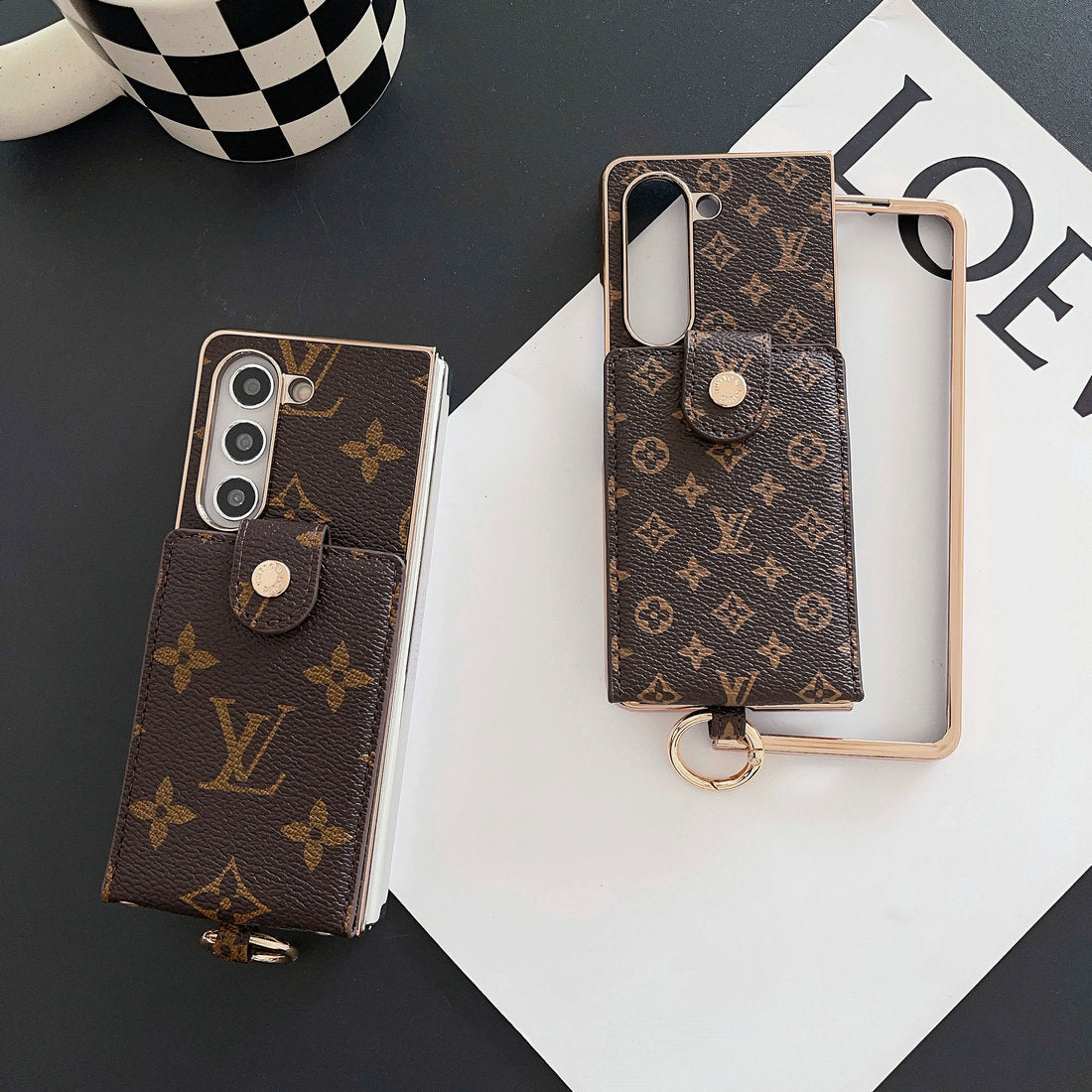 LUXURY ELECTROPLATING MONOGRAM CARD HOLDER CROSSBODY SAMSUNG Z FOLD CASE Roxy New
