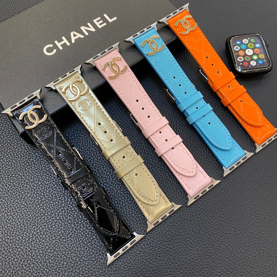 Glossy Leather Apple Watch Strap Luxury Metal Logo Roxy New 2