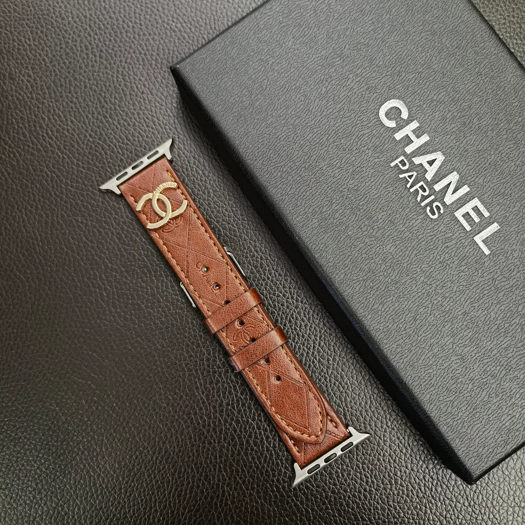 Luxury Gold Monogram 3D Embossed Leather Apple Watch Strap Roxy New