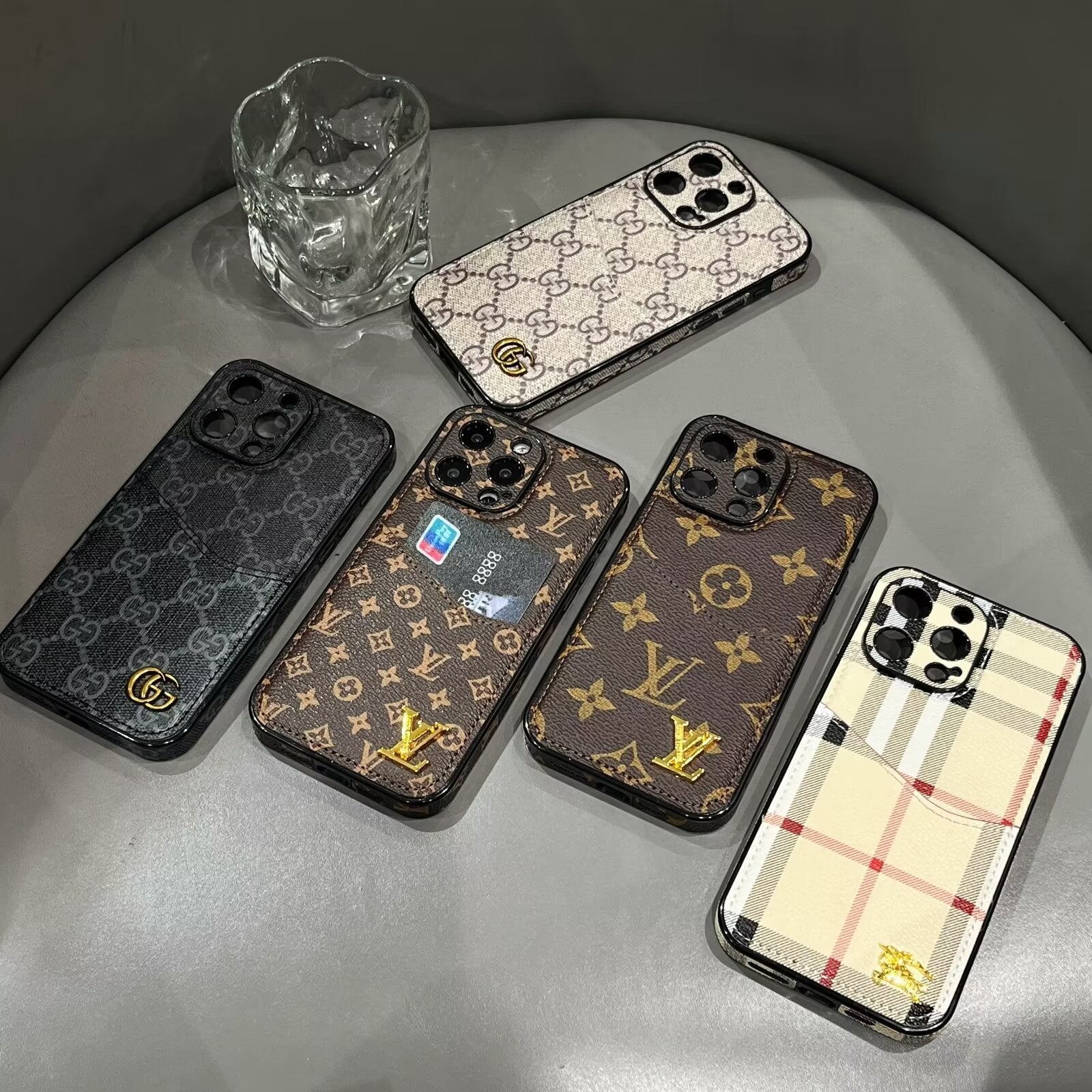 CLASSIC CANVAS LEATHER MONOGRAM BACK CARD APPLE PHONE CASE Roxy New 2