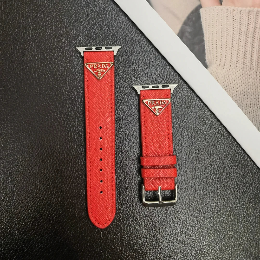 Double Triangle Monogram Label Leather Apple Watch Band Roxy New
