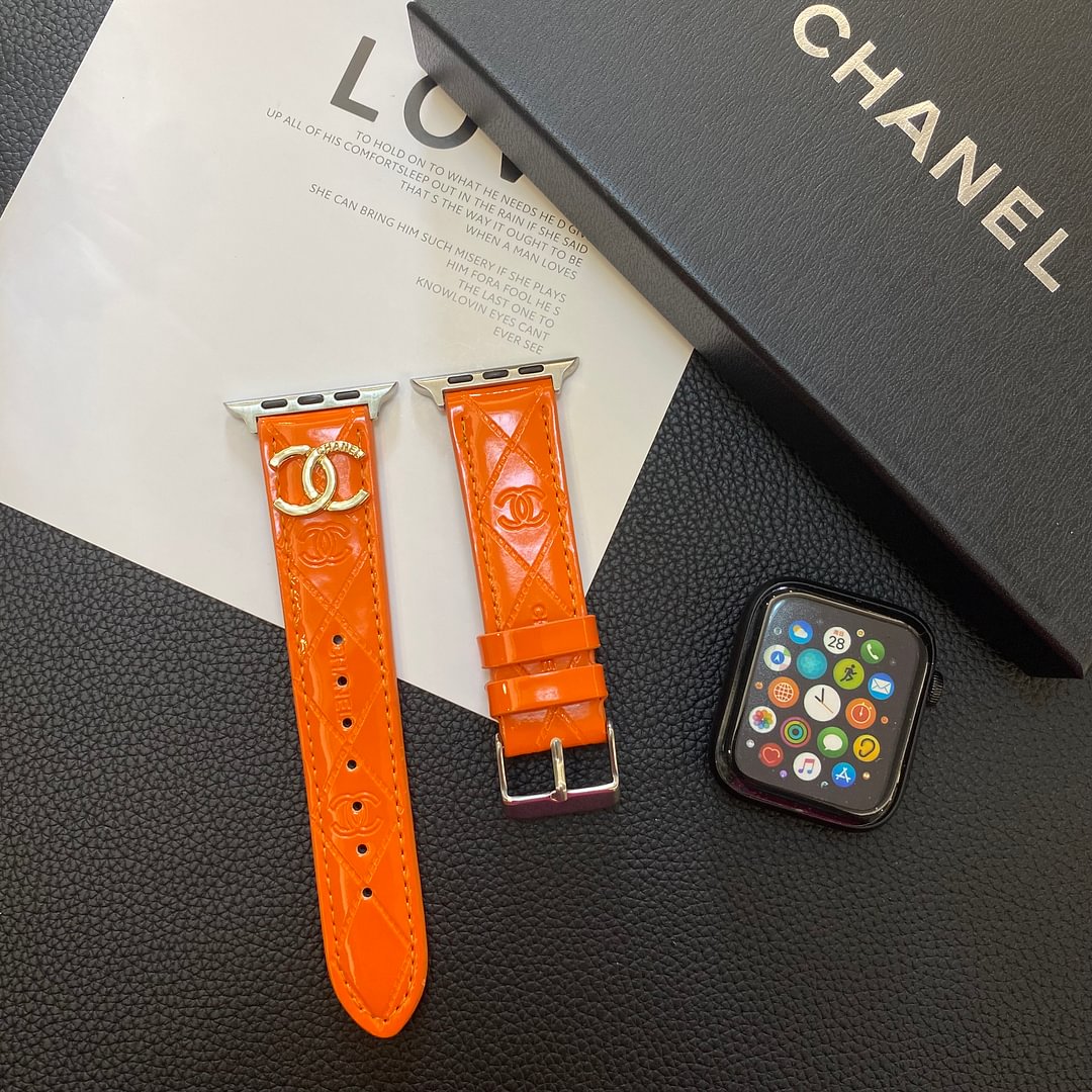 Glossy Leather Apple Watch Strap Luxury Metal Logo Roxy New 2