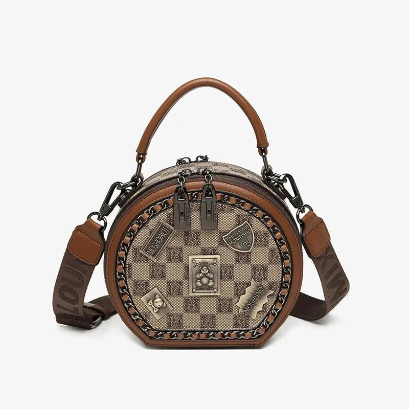 Purse Fashion Retro Bear Badge Print Leather Roxy New