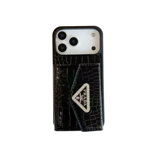 Elegant Prada Apple Phone Case with Card Holder For iPhone 12-17