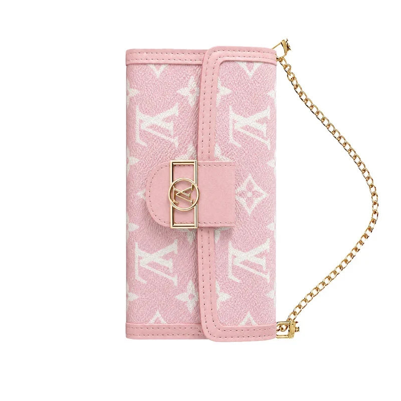Luxury Leather Monogram iPhone Case With Flip Wallet And Crossbody Strap for iPhone 12-18 Pro & Pro Max