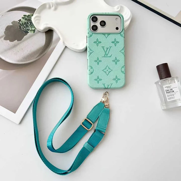 Elite Monogram Leather Case with Designer Crossbody Strapfor iPhone 13-17 Series