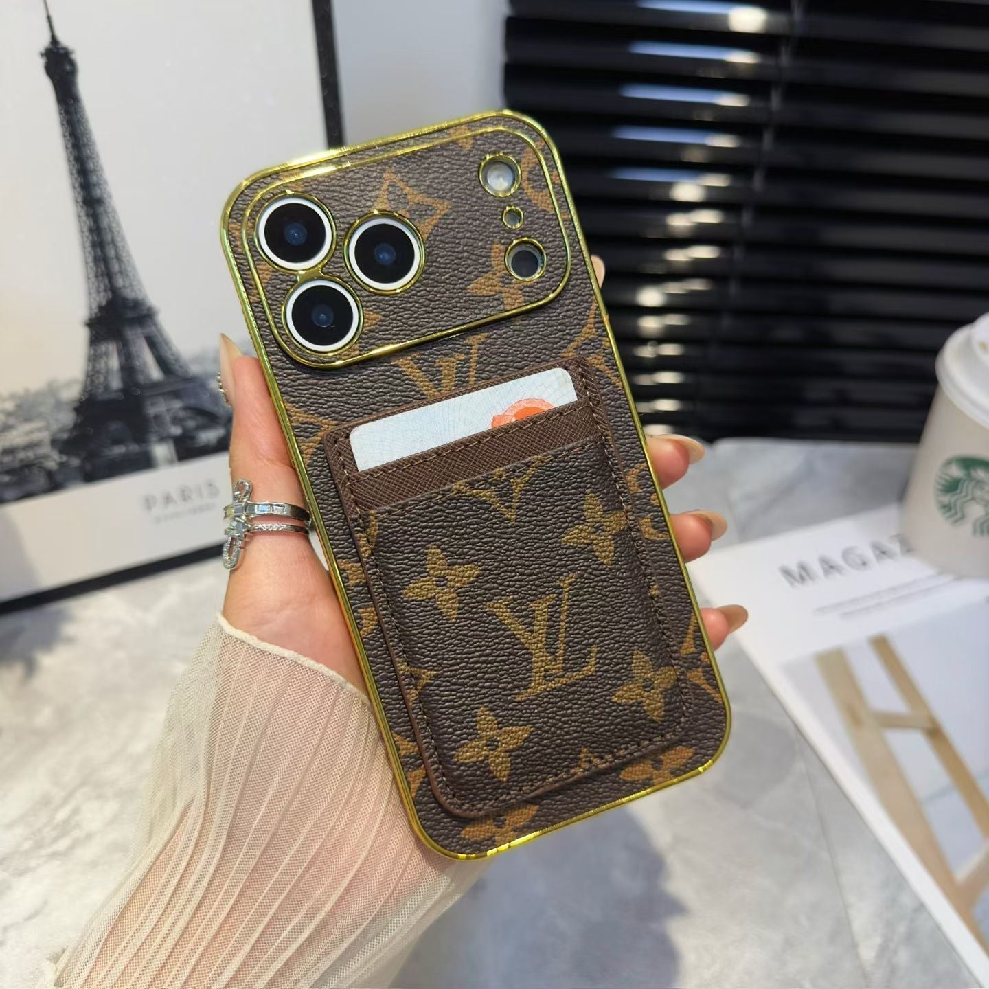 Lv Luxury Phone Case with Card Holder For iPhone 12-17 Series