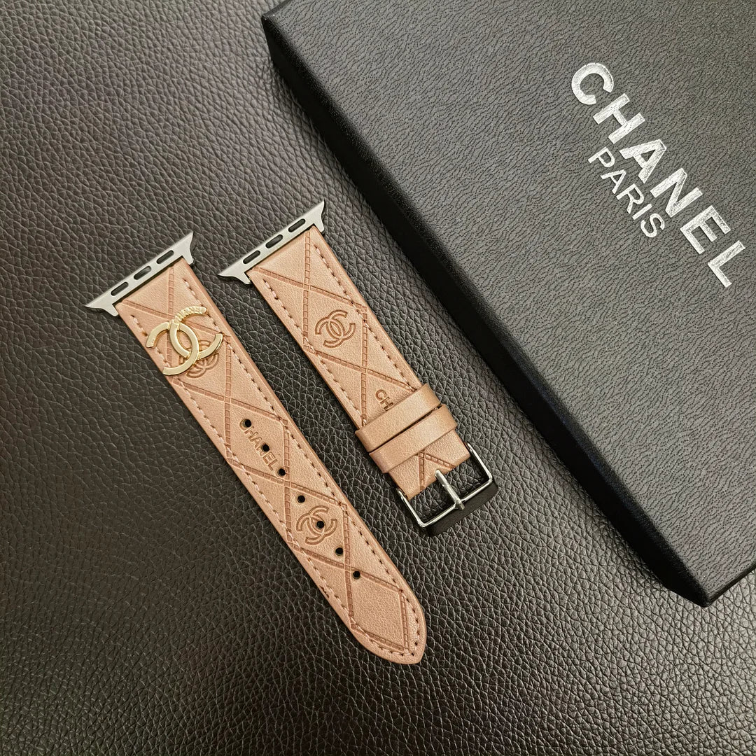 Luxury Gold Monogram 3D Embossed Leather Apple Watch Strap Roxy New