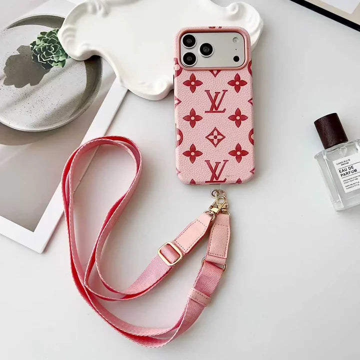 Elite Monogram Leather Case with Designer Crossbody Strapfor iPhone 13-17 Series