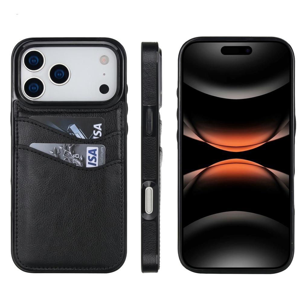 Litchi Leather Skin Card Slots Phone Case For iPhone 17 / 16 / 15 / 14
