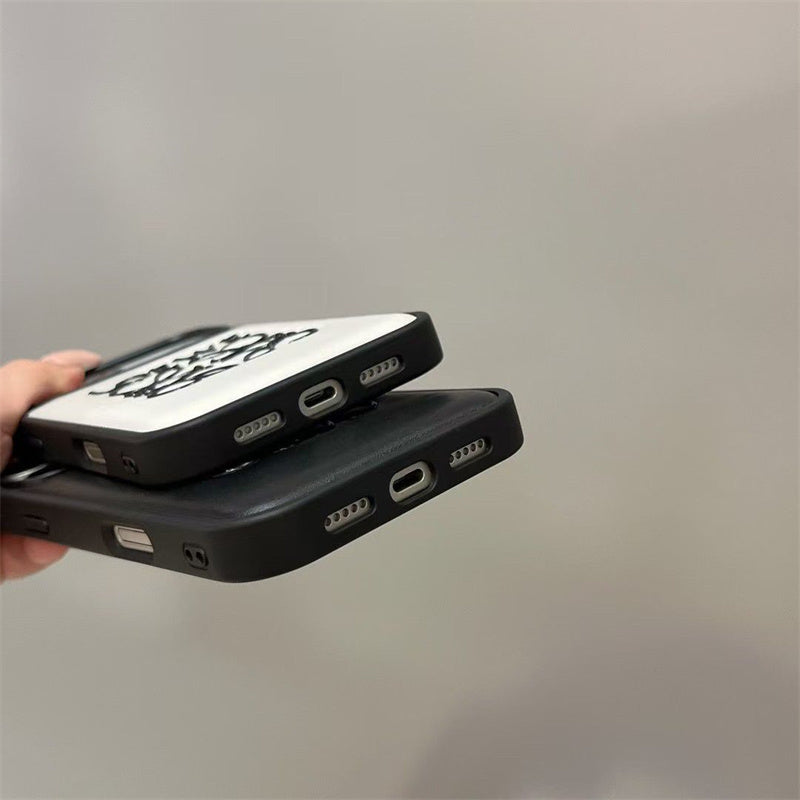 Luxury Loewe-Inspired Leather iPhone Case with Embossed Anagram Logo