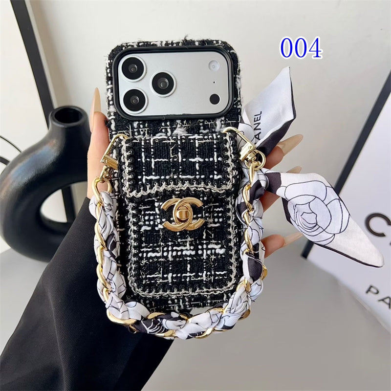 Luxury Tweed Designer iPhone Case | Classic Purse Style with Scarf Chain