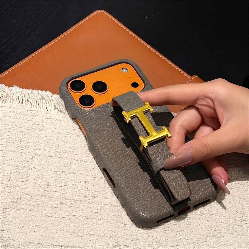Luxury Leather Hermes Phone Case with Strap For iPhone 13-18 Pro & Pro Max