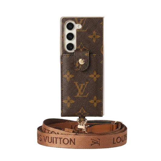 Luxury LV Inspired Wallet Case with Long Lanyard for Samsung Galaxy Z Fold 3-7